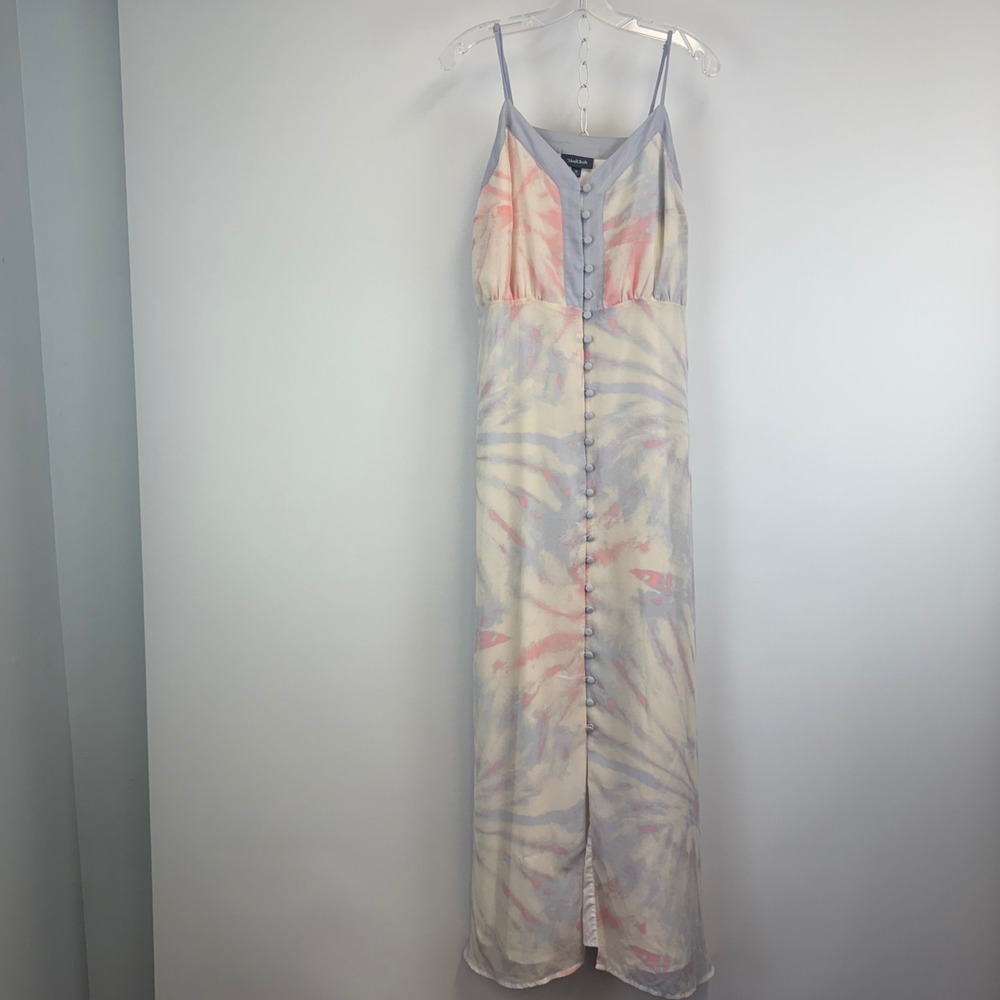 ModCloth Women Blue Pink Tie Dye Button Front‎ Maxi Dress Size 16 Sleeveless